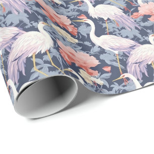 Chinoiserie Navy Floral Egret Wrapping Paper