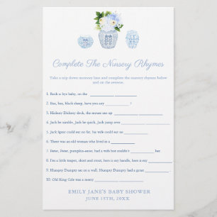 Chinoiserie Nursery Rhymes Baby Shower Game Card