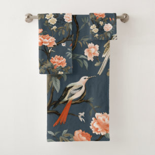 Chinoiserie on Denim Blue Bath Towel Set