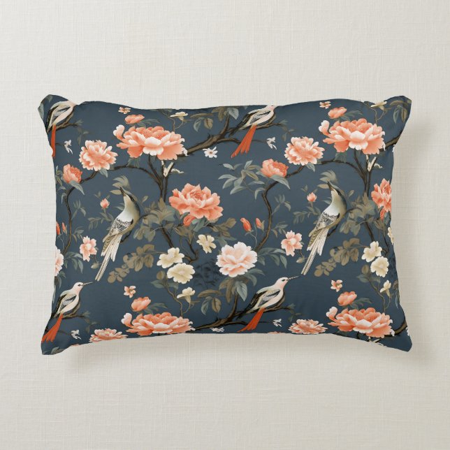 Chinoiserie on Denim Blue Decorative Cushion (Front)