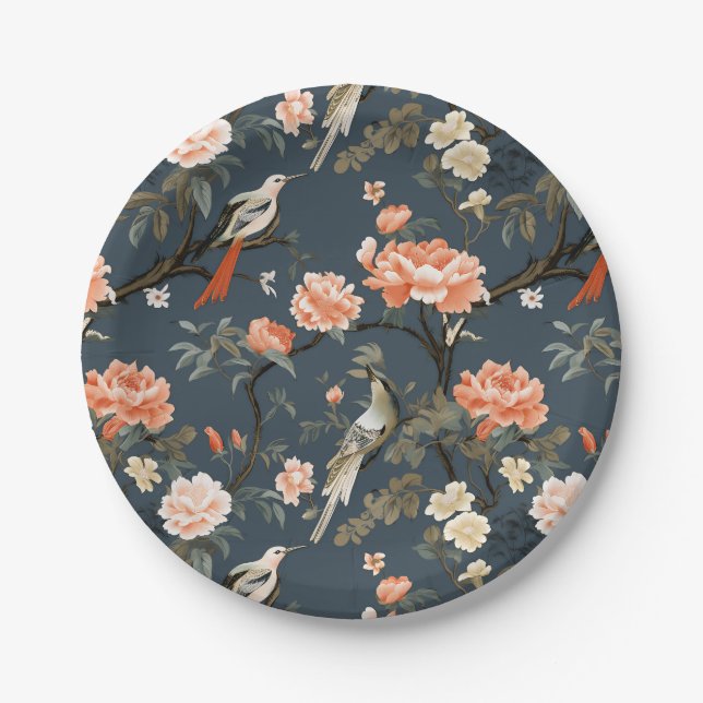 Chinoiserie on Denim Blue Paper Plate (Front)