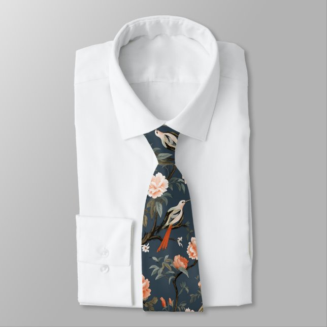 Chinoiserie on Denim Blue Tie (Tied)