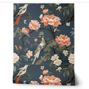 Chinoiserie on Denim Blue Wallpaper