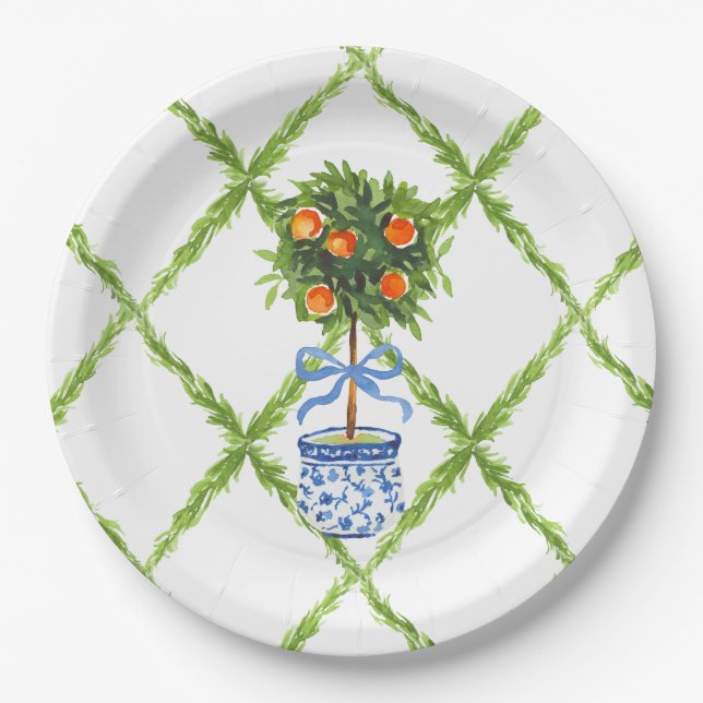 Chinoiserie Orange Citrus Topiary, Grandmillenial  Paper Plate (Front)