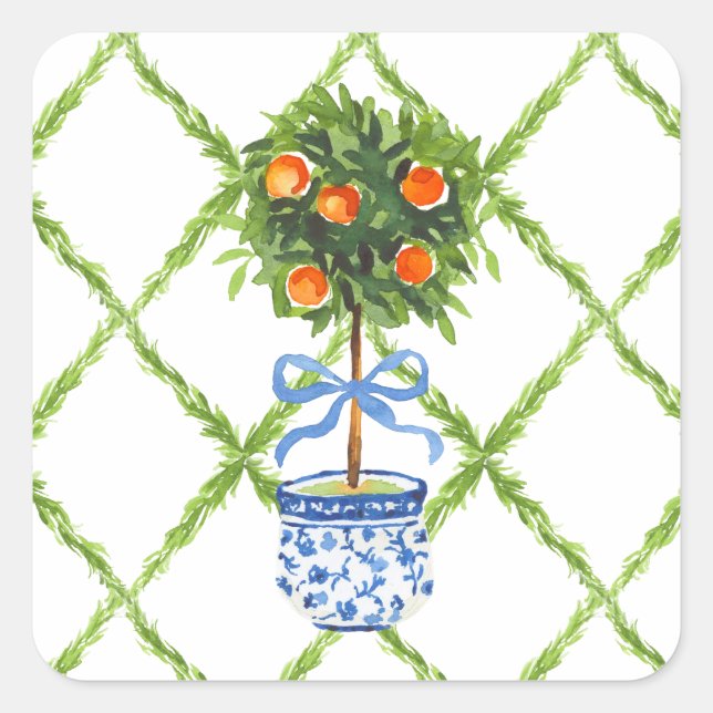 Chinoiserie Orange Citrus Topiary  Square Sticker (Front)
