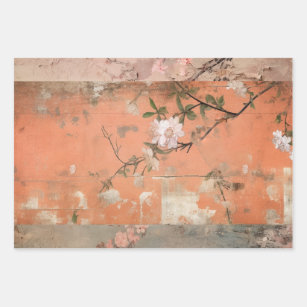 Chinoiserie Orange Sherbet Collage Wrapping Paper Sheet