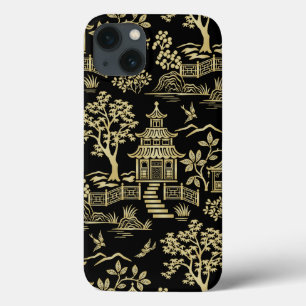 Chinoiserie Pagoda Black and Gold iPhone Case