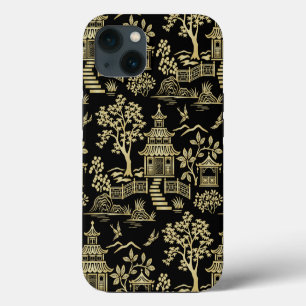 Chinoiserie Pagoda Black and Gold iPhone Case