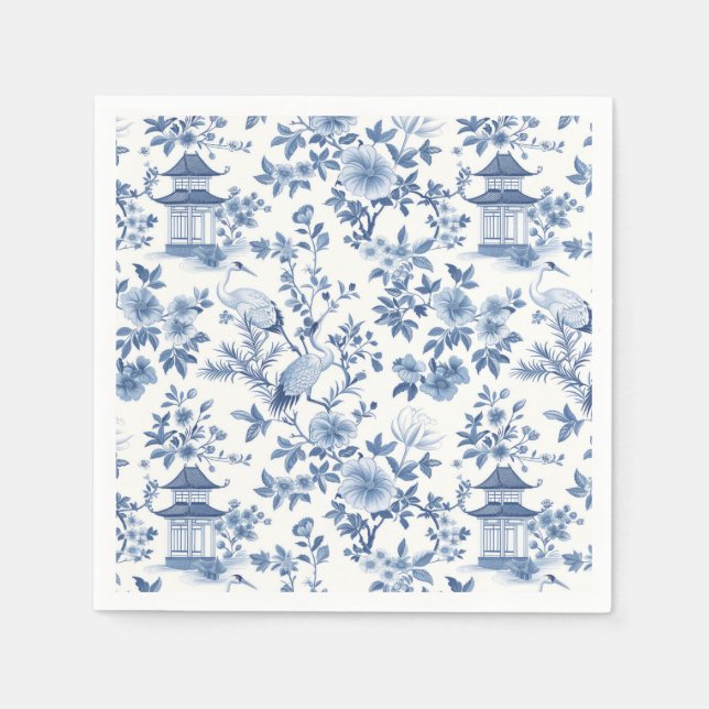 Chinoiserie Pagoda Crane Napkin (Front)