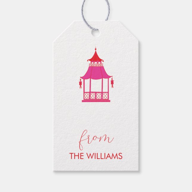 Chinoiserie Pagoda Custom Gift Tags (Front)