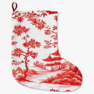 CHINOISERIE PAGODA LARGE CHRISTMAS STOCKING