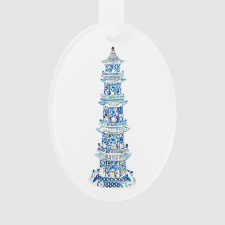 Chinoiserie Pagoda Oval Acrylic Ornament