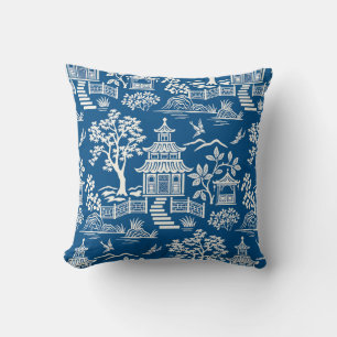 Chinoiserie Pagoda Royal Blue Throw Pillow