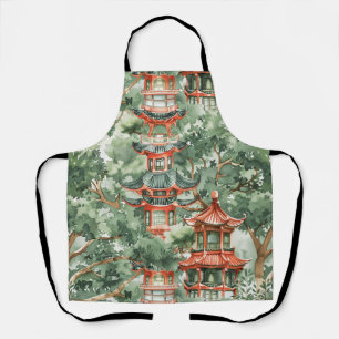 Chinoiserie Pagoda Sage Green Forest Apron