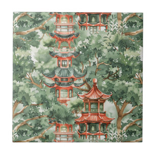 Chinoiserie Pagoda Sage Green Forest Tile