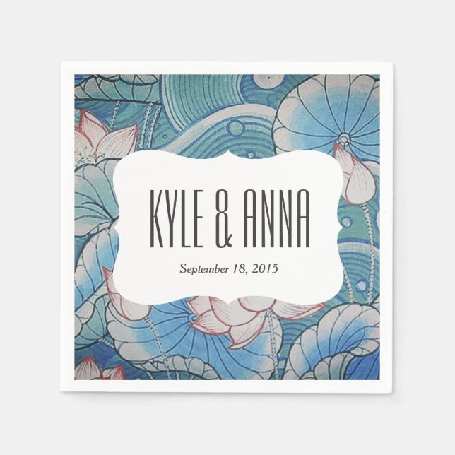 Chinoiserie Pastel Oriental Pink & Blue Floral Napkin (Front)