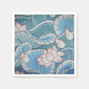 Chinoiserie Pastel Oriental Pink & Blue Floral Napkin
