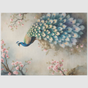 Chinoiserie Peacock Floral Pink Blossom Decoupage Tissue Paper