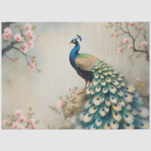Chinoiserie Peacock Pink Blossom Floral Decoupage Tissue Paper