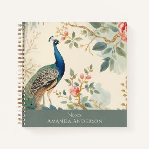 Chinoiserie Peacock Spiral Notebook