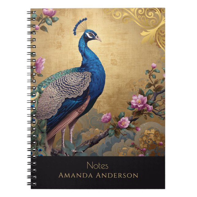 Chinoiserie Peacock Spiral Notebook (Front)