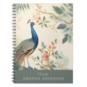 Chinoiserie Peacock Spiral Notebook