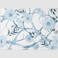 Chinoiserie Peony Floral Blue White Decoupage Art