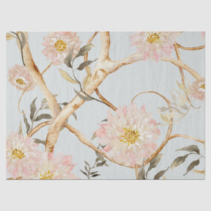 Chinoiserie Peony Floral Watercolor Dusty Blue Tissue Paper