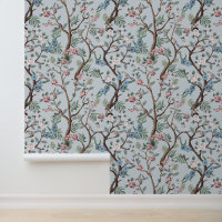 Chinoiserie Peony Flowers,Trees & Birds Light Grey