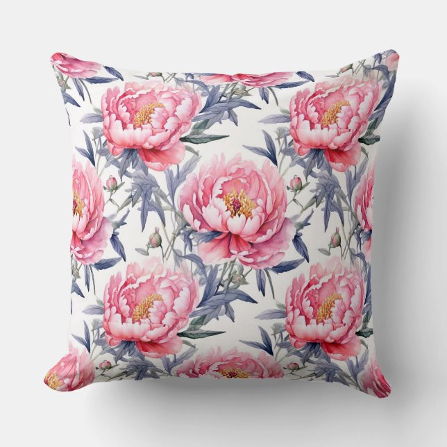 Chinoiserie Pink And White Peony Cushion (Front)