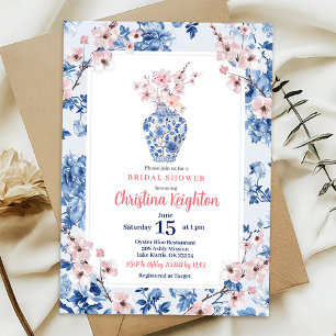Chinoiserie Pink Cherry Blossom Bridal Shower Invitation
