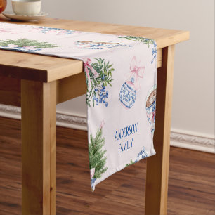 Chinoiserie Pink Christmas Table Runner