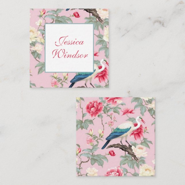 Chinoiserie Pink Floral Egret Gift Enclosure Card (Front/Back)