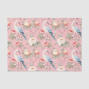 Chinoiserie Pink Floral Egret Tissue Paper