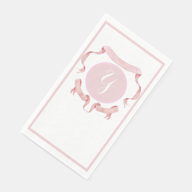 Chinoiserie Pink Ribbons Logo Crest  Napkin (Corner)
