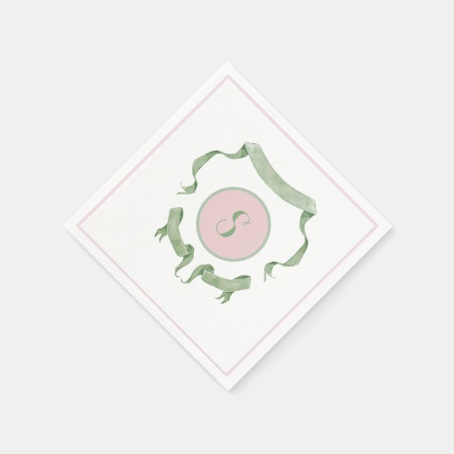 Chinoiserie Pink Ribbons Logo Crest   Napkin (Corner)