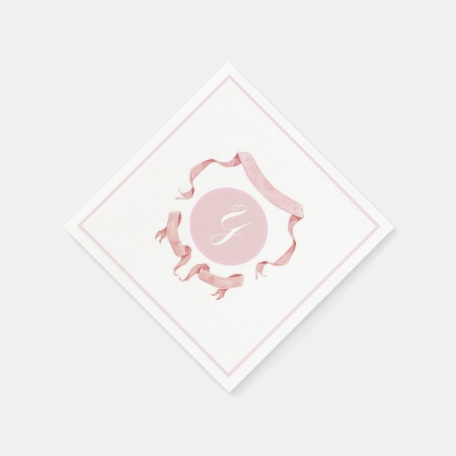 Chinoiserie Pink Ribbons Logo Crest    Napkin (Corner)