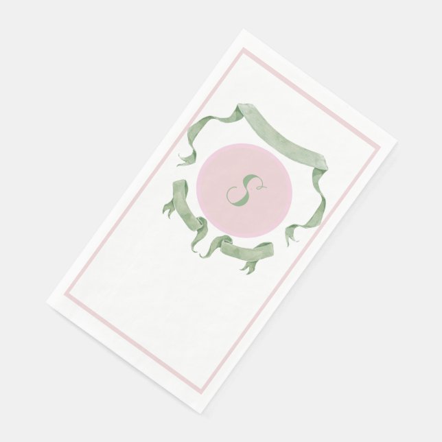 Chinoiserie Pink Ribbons Logo Crest Paper  Napkin (Corner)
