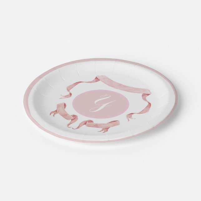 Chinoiserie Pink Ribbons Logo Crest   Paper Plate (Angled)
