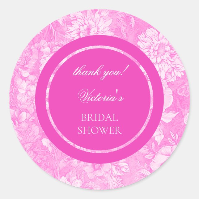 Chinoiserie Pink White Bridal Shower  Classic Round Sticker (Front)