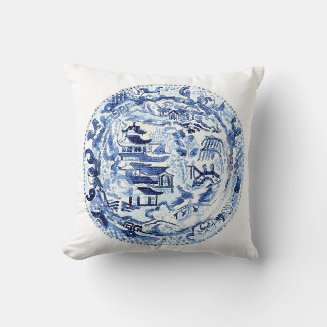 CHINOISERIE PLATE PILLOW BLUE/WHITE (Front)