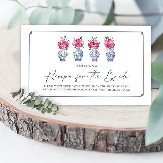 Chinoiserie Porcelain Bridal Shower Recipe Request Enclosure Card (Creator Uploaded)
