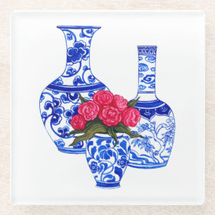 Chinoiserie Porcelain Vases Glass Coaster