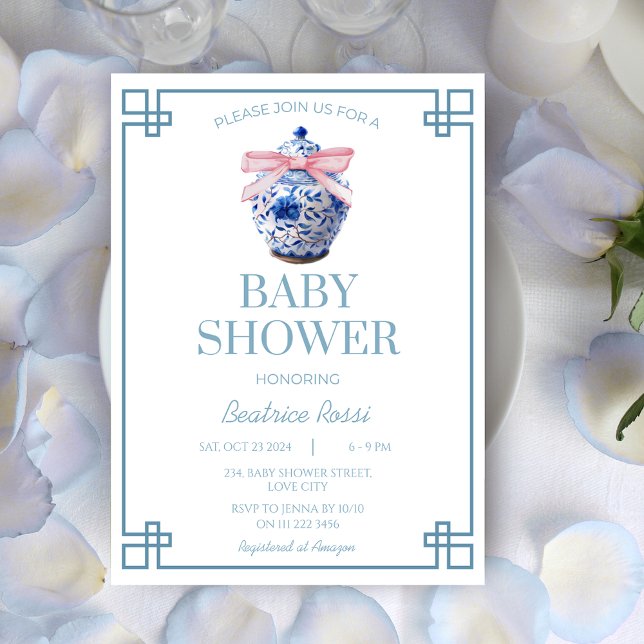 Chinoiserie Preppy Ginger Jar Asian Baby Shower Invitation (Chinoiserie Preppy Ginger Jar Asian Baby Shower Invitation)