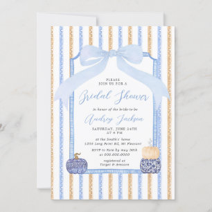 Chinoiserie Pumpkin & Blue Bow Fall Bridal Shower Invitation