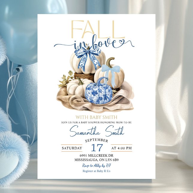 Chinoiserie Pumpkin Fall in Love Baby Shower Invitation (Creator Uploaded)