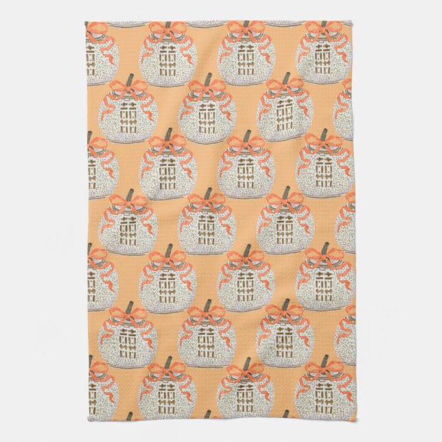 Chinoiserie Pumpkin Tea Towel (Vertical)