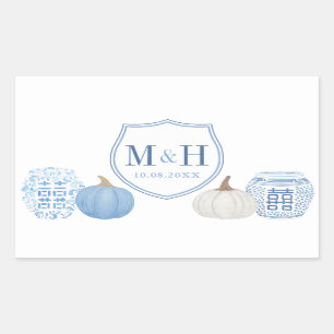 Chinoiserie Pumpkins Blue & White Wedding Logo Rectangular Sticker
