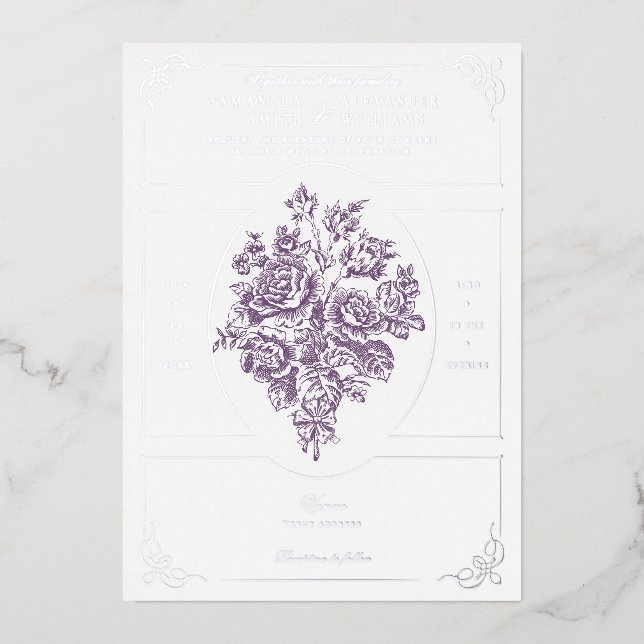 Chinoiserie Purple Roses Bouquet Victorian Wedding (Front)