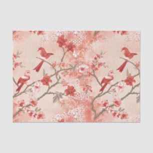 Chinoiserie Red Bird Asian Pink Flowers Decoupage Tissue Paper